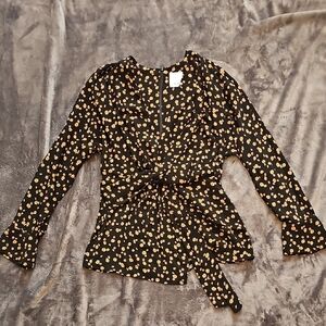 Acler Tan Long Sleeve Tie Front Blouse